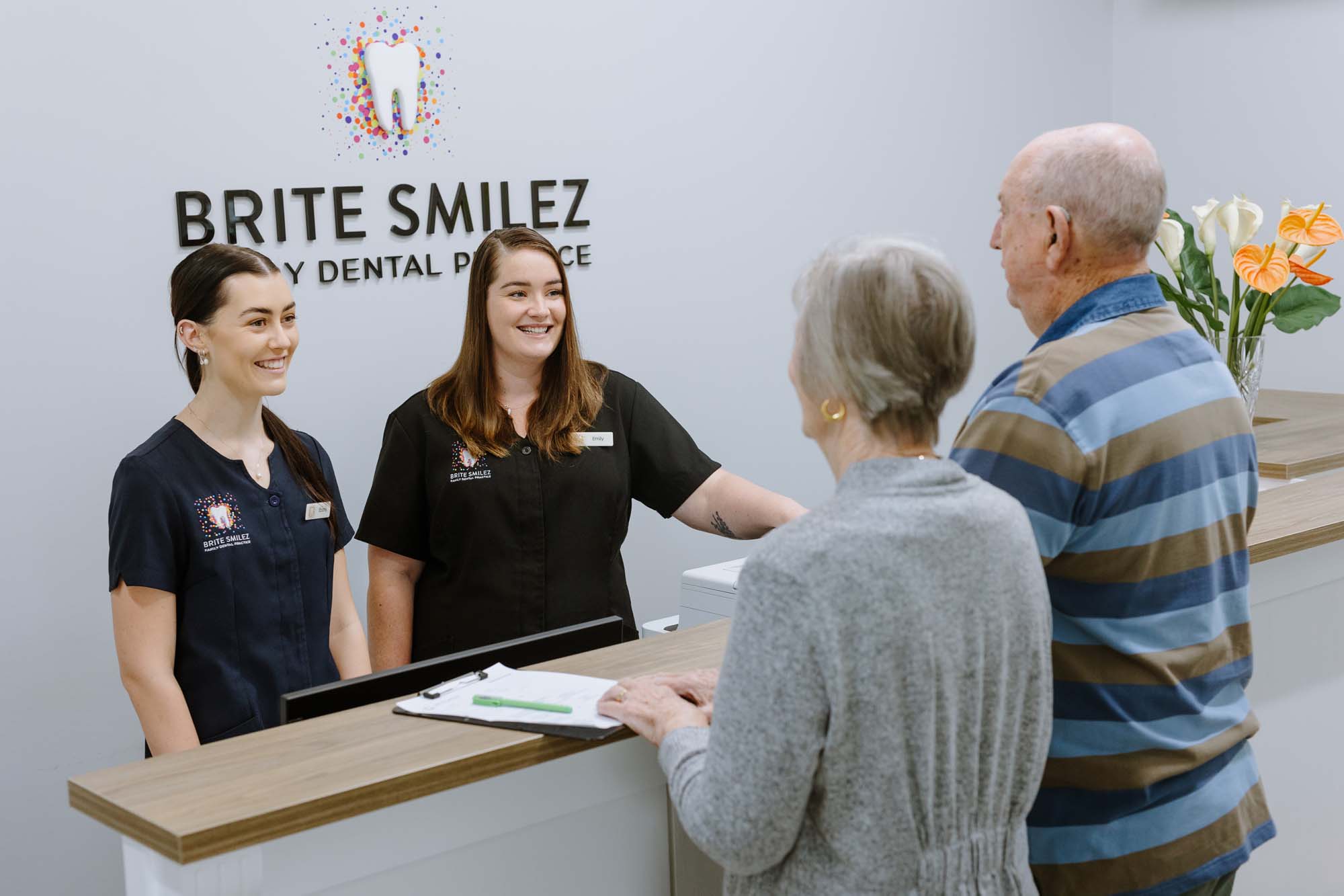 Brite Smilez Ballina Dentist Couple at dental reception